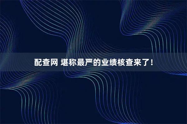 配查网 堪称最严的业绩核查来了！