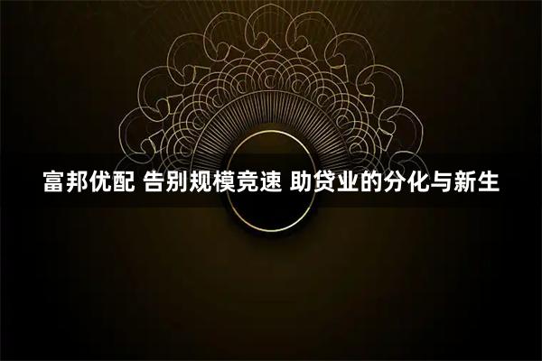 富邦优配 告别规模竞速 助贷业的分化与新生